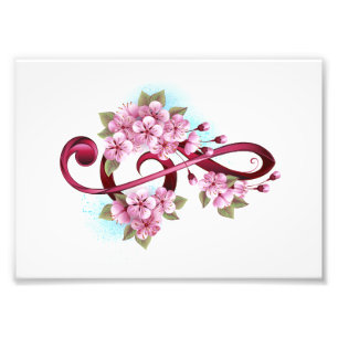 Musical treble clef notes with Sakura flowers Photo Print