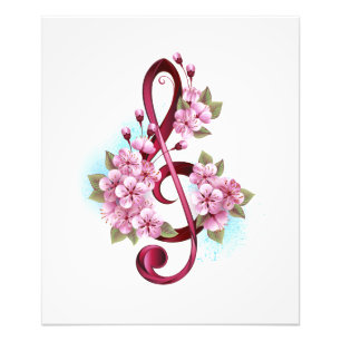 Musical treble clef notes with Sakura flowers Photo Print