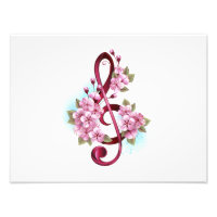 Musical treble clef notes with Sakura flowers