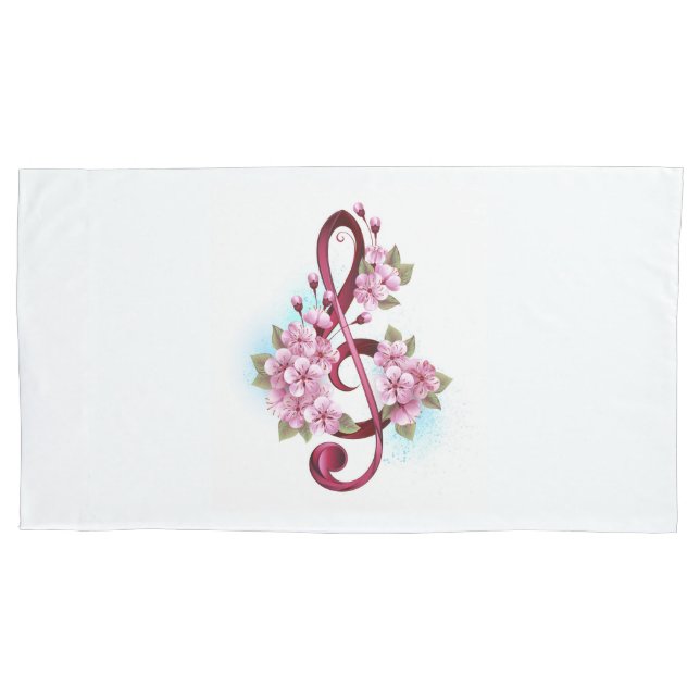 Musical treble clef notes with Sakura flowers Pillowcase (Front-Left)