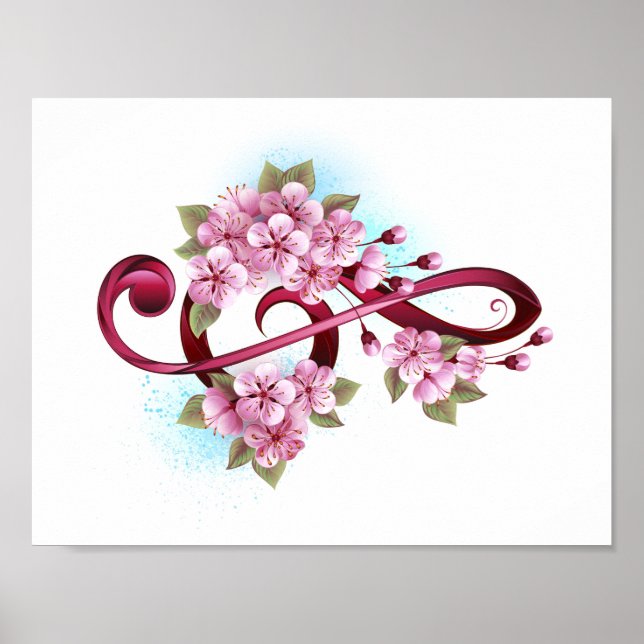 Musical treble clef notes with Sakura flowers Poster (Front)