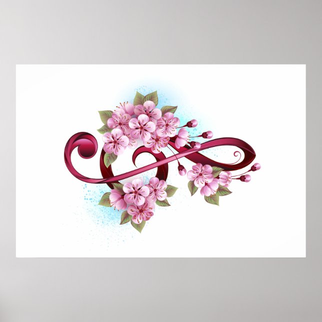 Musical treble clef notes with Sakura flowers Poster (Front)