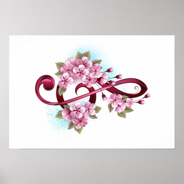 Musical treble clef notes with Sakura flowers Poster (Front)