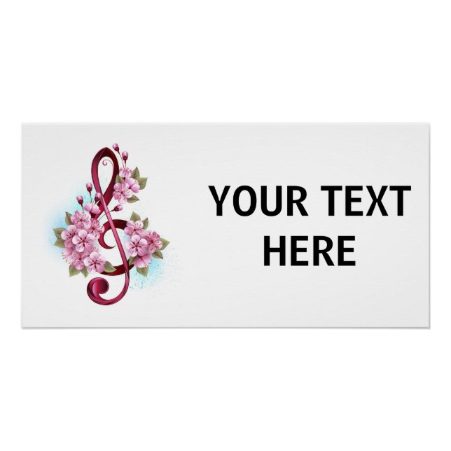 Musical treble clef notes with Sakura flowers Poster (Front)