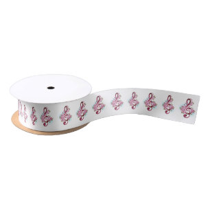 Musical treble clef notes with Sakura flowers Satin Ribbon