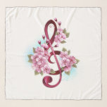 Musical treble clef notes with Sakura flowers Scarf<br><div class="desc">Pink treble clef with delicate,  detailed pink Japanese cherry blossoms against white background painted over with light blue paint. Blooming pink sakura.</div>