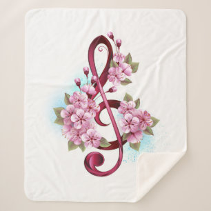 Musical treble clef notes with Sakura flowers Sherpa Blanket