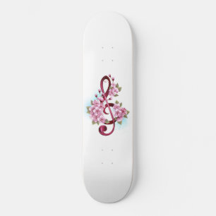 Musical treble clef notes with Sakura flowers Skateboard