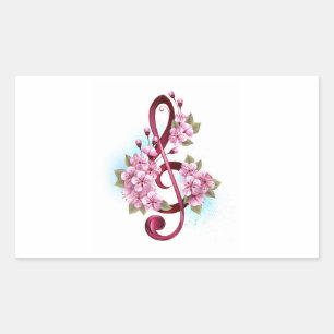 Musical treble clef notes with Sakura flowers Sticker