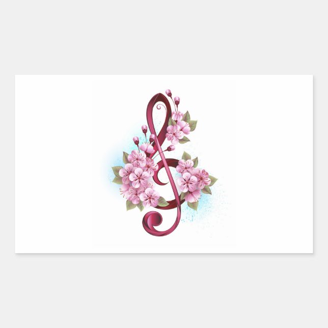 Musical treble clef notes with Sakura flowers Sticker (Front)