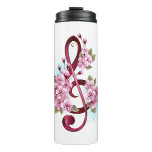 Musical treble clef notes with Sakura flowers Thermal Tumbler