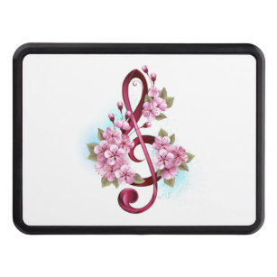 Musical treble clef notes with Sakura flowers Trailer Hitch Cover