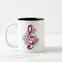 Musical treble clef notes with Sakura flowers