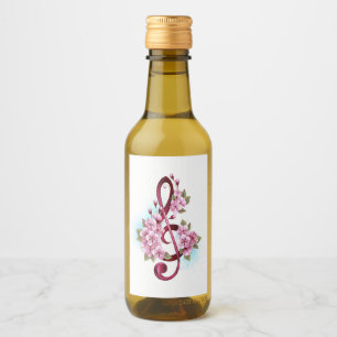 Musical treble clef notes with Sakura flowers Wine Label
