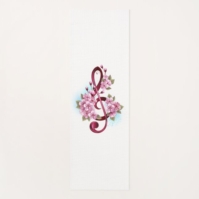 Musical treble clef notes with Sakura flowers Yoga Mat (Front)