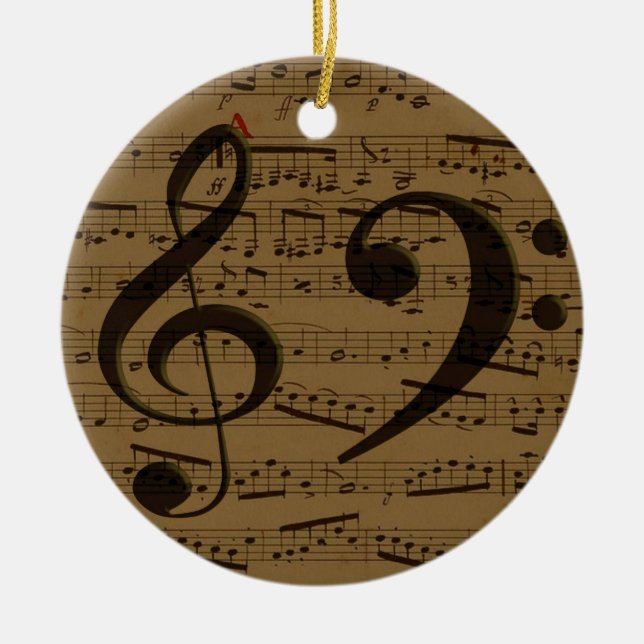 Musical Treble Clef Sheet Music Classic  Ceramic Ornament (Front)