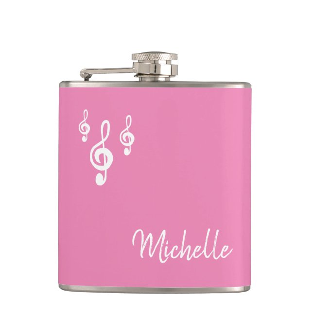 Musical Treble Clef Symbol Cute Pink Hip Flask (Front)