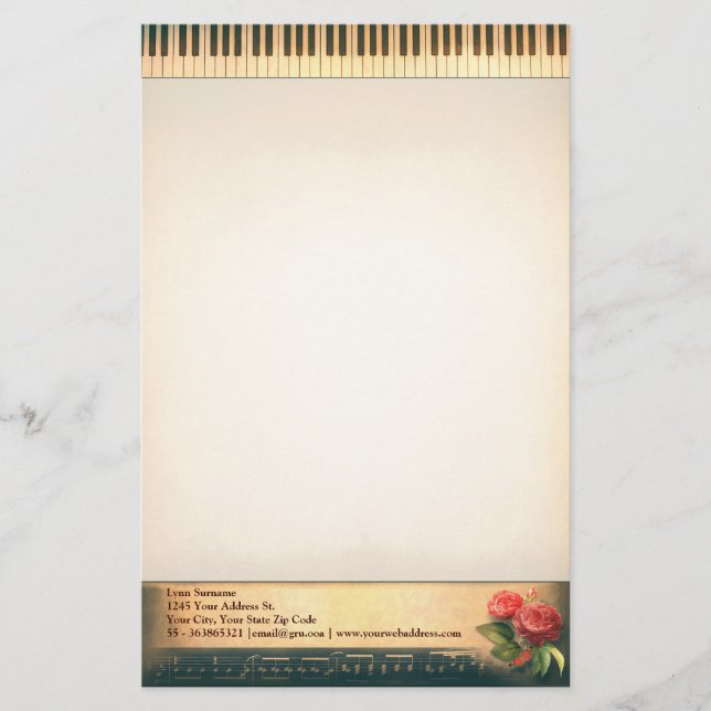 musical vintage piano stationary design stationery (Front)