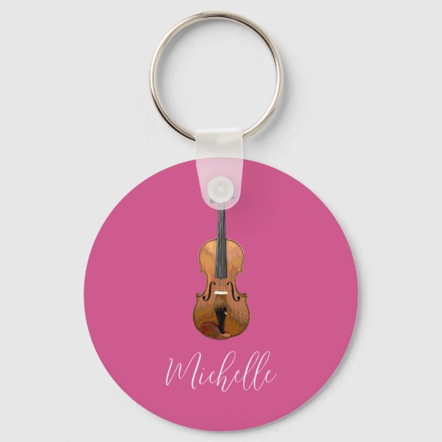 Musical Violin Elegant Pink Keychain (Front)