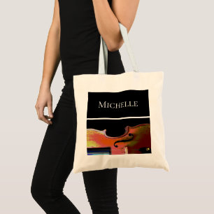 Musical Violin Orchestra Personalized Black White Tote Bag