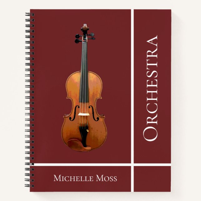 Musical Violin Orchestra Red Notebook (Front)