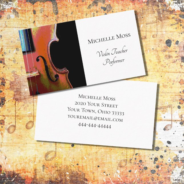 Musical Violin Teacher Performer Elegant Business Card (Creator Uploaded)