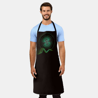 Musical Waves Black and Green Abstract Landscape Apron