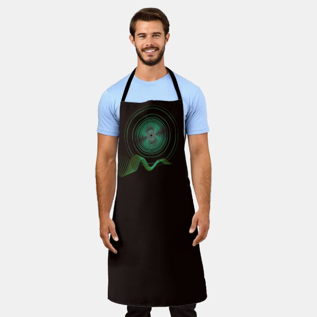 Musical Waves Black and Green Abstract Landscape Apron (Worn)