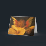 Musician Angel Playing Lute by Rosso Fiorentino Card<br><div class="desc">Musician Angel (c. 1520) by Rosso Fiorentino (the Red Florentine) (1494-1540) is a vintage Renaissance Era fine art religious portrait painting. An angel playing music on a stringed instrument,  a lute which resembles a guitar. Musician Angel hangs in the Uffizi Gallery in Florence,  Italy.</div>