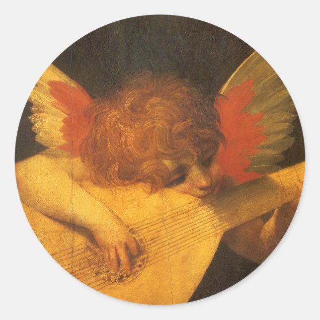 Musician Angel Playing Lute by Rosso Fiorentino Classic Round Sticker (Front)