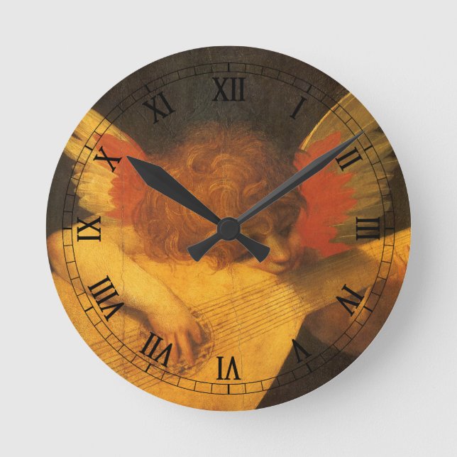 Musician Angel Playing Lute by Rosso Fiorentino Round Clock (Front)