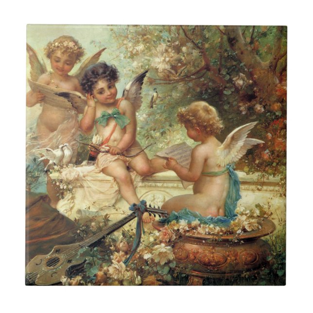 Musician Angels by Hans Zatzka, Victorian Fine Art Tile (Front)