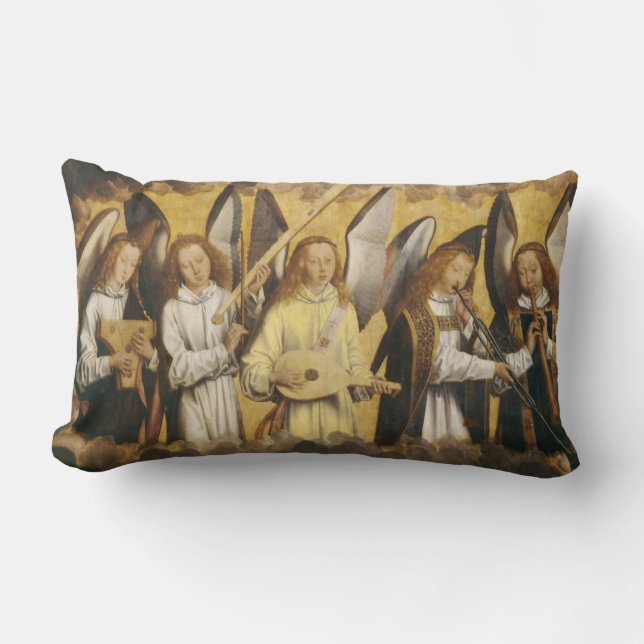musician angels by Memling left panel Lumbar Pillow (Front)