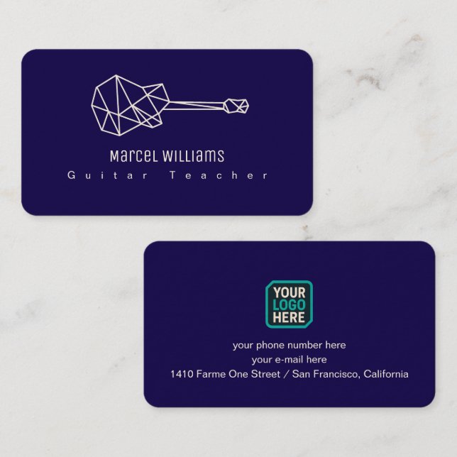 Musician Blue Business Card Guitar & Logo (Front/Back)