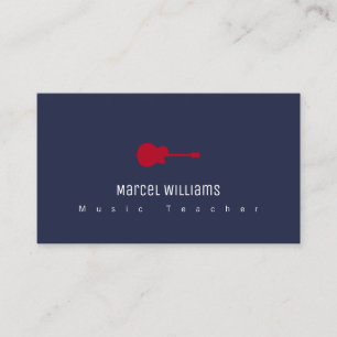 musician blue business card with red guitar