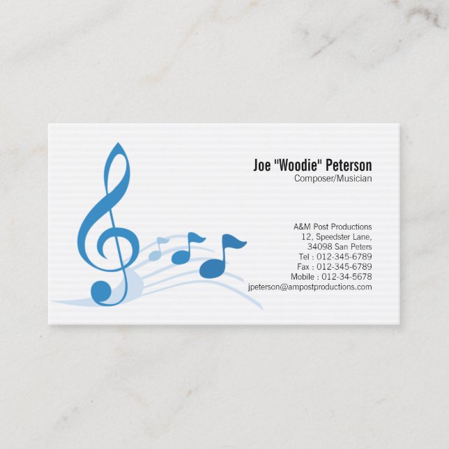 Musician Business Card Treble Clef Music Notes (Front)