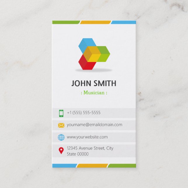 Musician - Colourful with QR Code Business Card (Front)