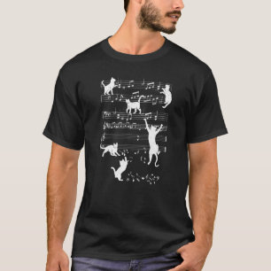 Musician Cute Cat Playing On Musical Notes Music T-Shirt