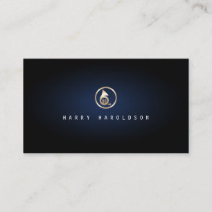 Musician Elegant Gold French Horn Icon Blue Glow Business Card