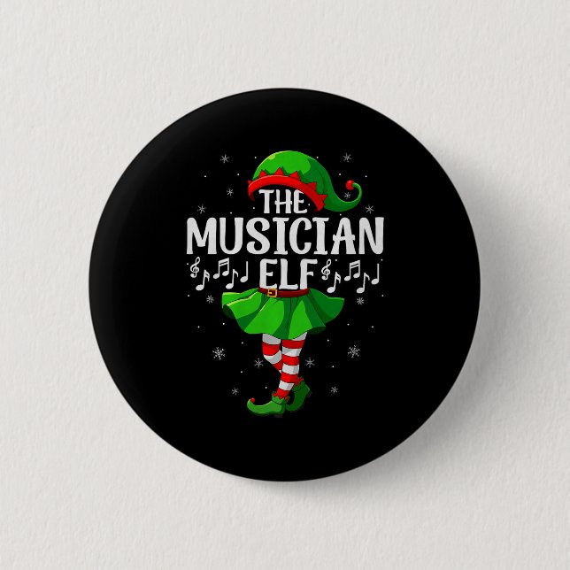 Musician Elf Christmas Girls Women Elf Squad Xmas  2 Inch Round Button (Front)