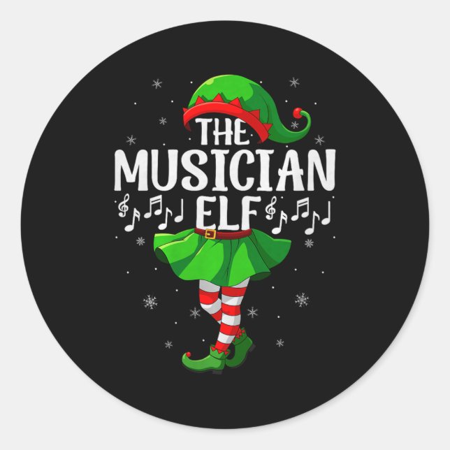 Musician Elf Christmas Girls Women Elf Squad Xmas  Classic Round Sticker (Front)