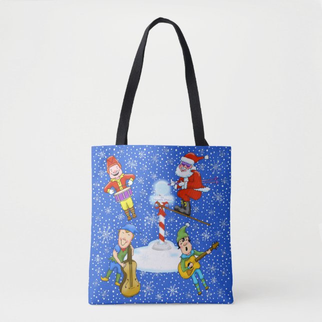 Musician Elves with Santa Christmas Tote Bag (Front)