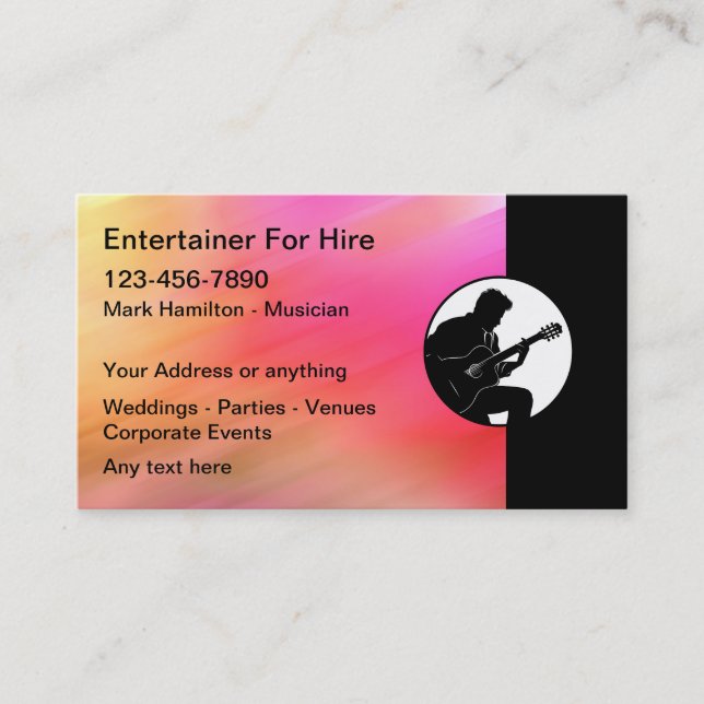 Musician Entertainer For Hire Business Card (Front)