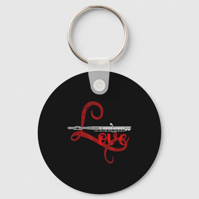 Musician Flutist Valentines Day Gift Orchestra Flu Keychain (Front)