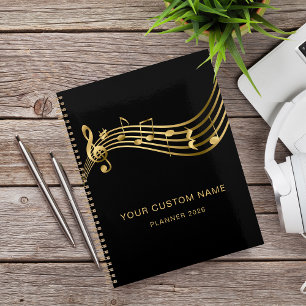 Musician Gold Musical Notes Elegant Custom Yearly Planner