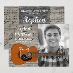 Musician Guitarist Rustic Photo Graduation Invitation