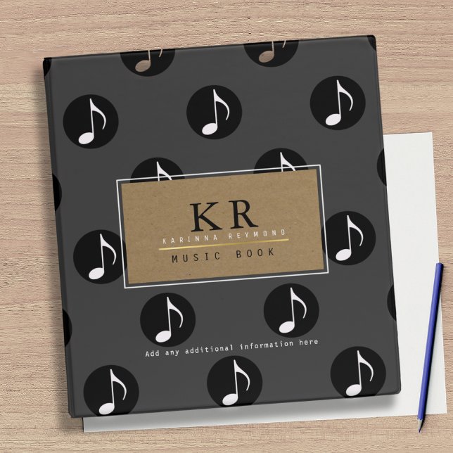 Musician Monogram with Musical Notes Binder (Creator Uploaded)