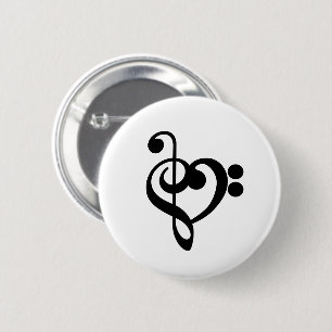 Musician Music Heart - Treble Bass Clef 2 Inch Round Button