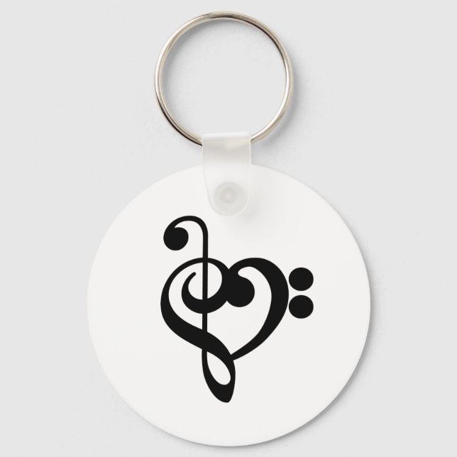Musician Music Heart - Treble Bass Clef Keychain (Front)