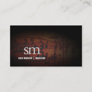 Musician Music Notes Grunge Monogram Music Business Card